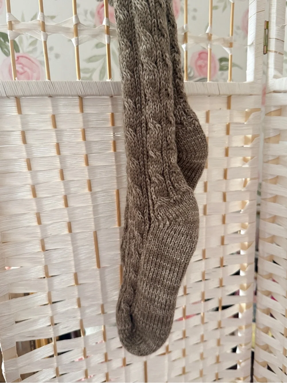 Cable-Knit Over-the-Knee Socks in Taupe - NEW W/Tags